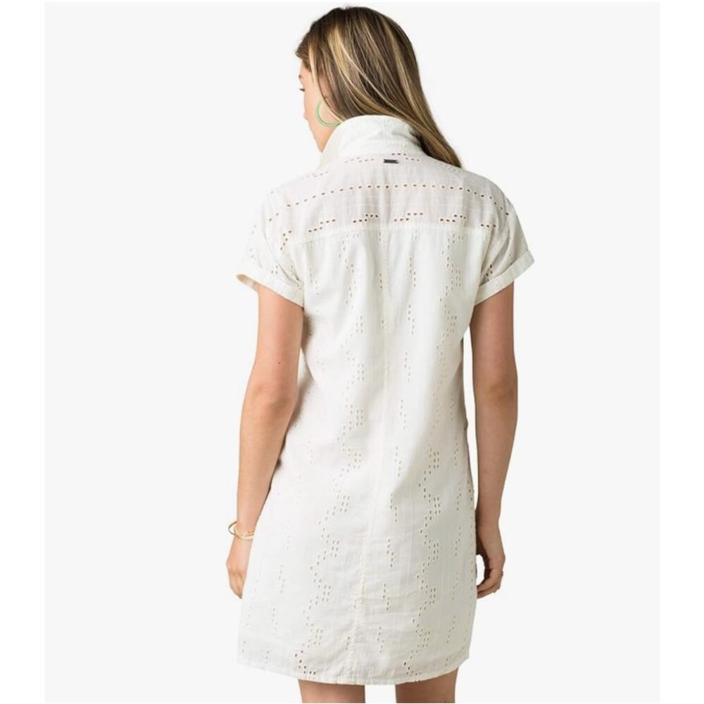 PrAna White Eyelet Short Sleeve Ladyland Dress Size Large - Picture 2 of 12